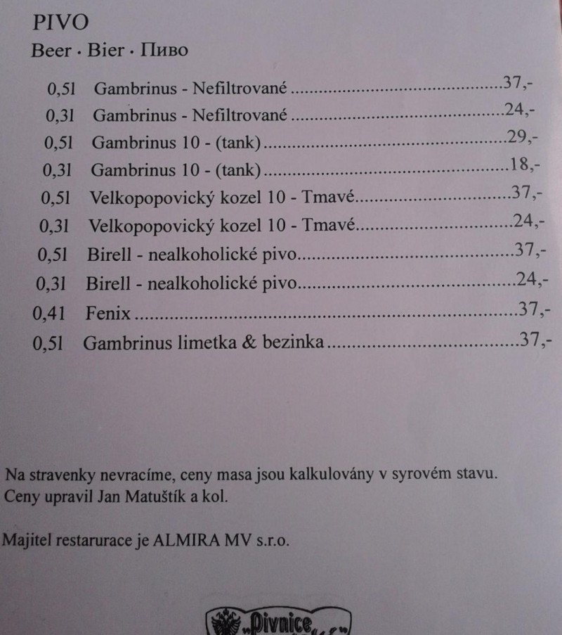 Pivnice Štupartská - пиво